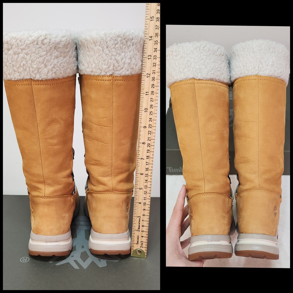 Cabincore Knee High Timberland Boots 6 Wheat Nubuck Shearling Gorpcore Apres Ski - Picture 9 of 15